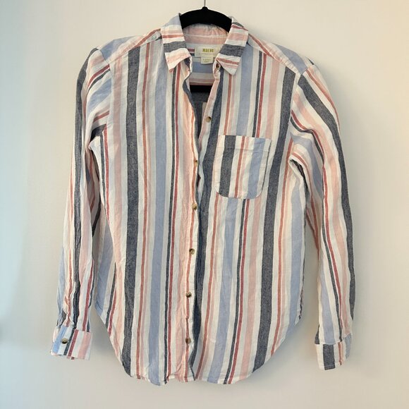 Anthropologie Maeve Multicolor Striped Linen Blend Button Down Shirt Size XS - Picture 4 of 10